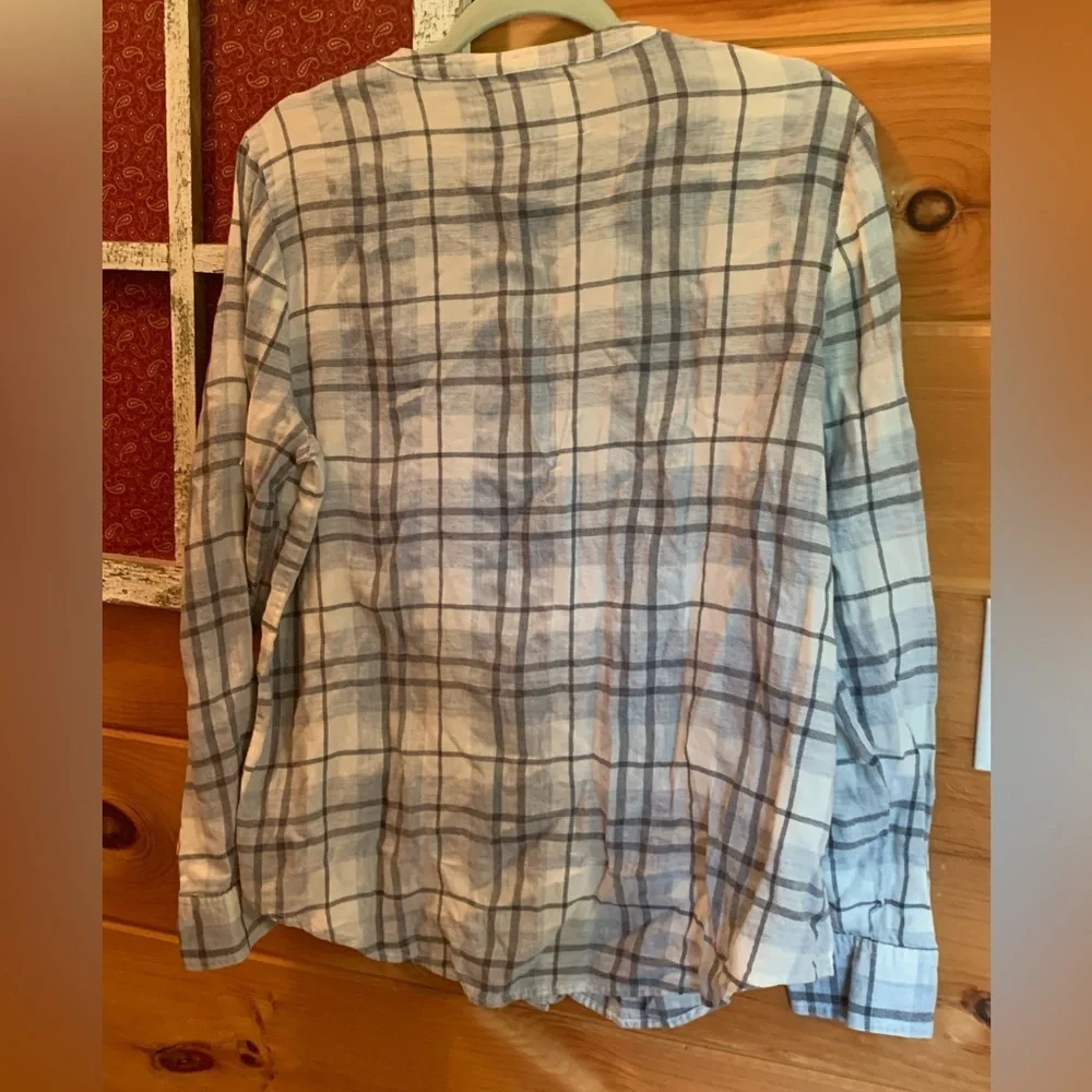 CALVIN KLEIN JEANS Plaid Cotton V Neck Button Up Shirt Top Size large